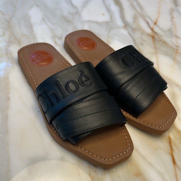 Chloe Woody Leather Sandals - Picture 2 of 6